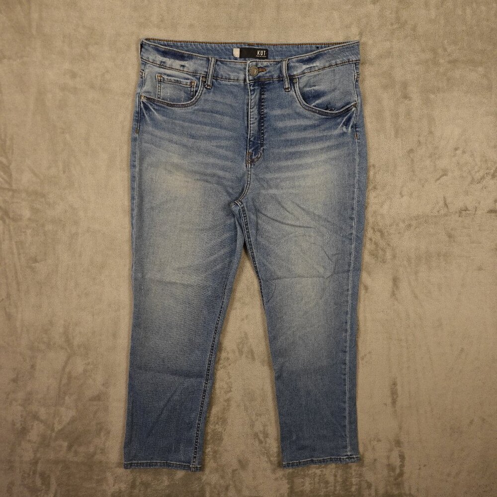 KUT from the Kloth Elizabeth Fab Ab Crop Jeans Womenโs 14โ Light Wash High Rise